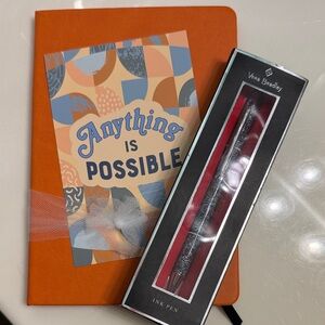 Vera Bradley Orange Notebook with Floral Silver Pen Set